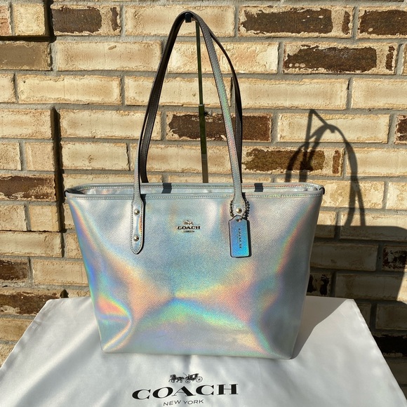 Coach Handbags - Coach Hologram Holographic Iridescent Leather Zip Tote